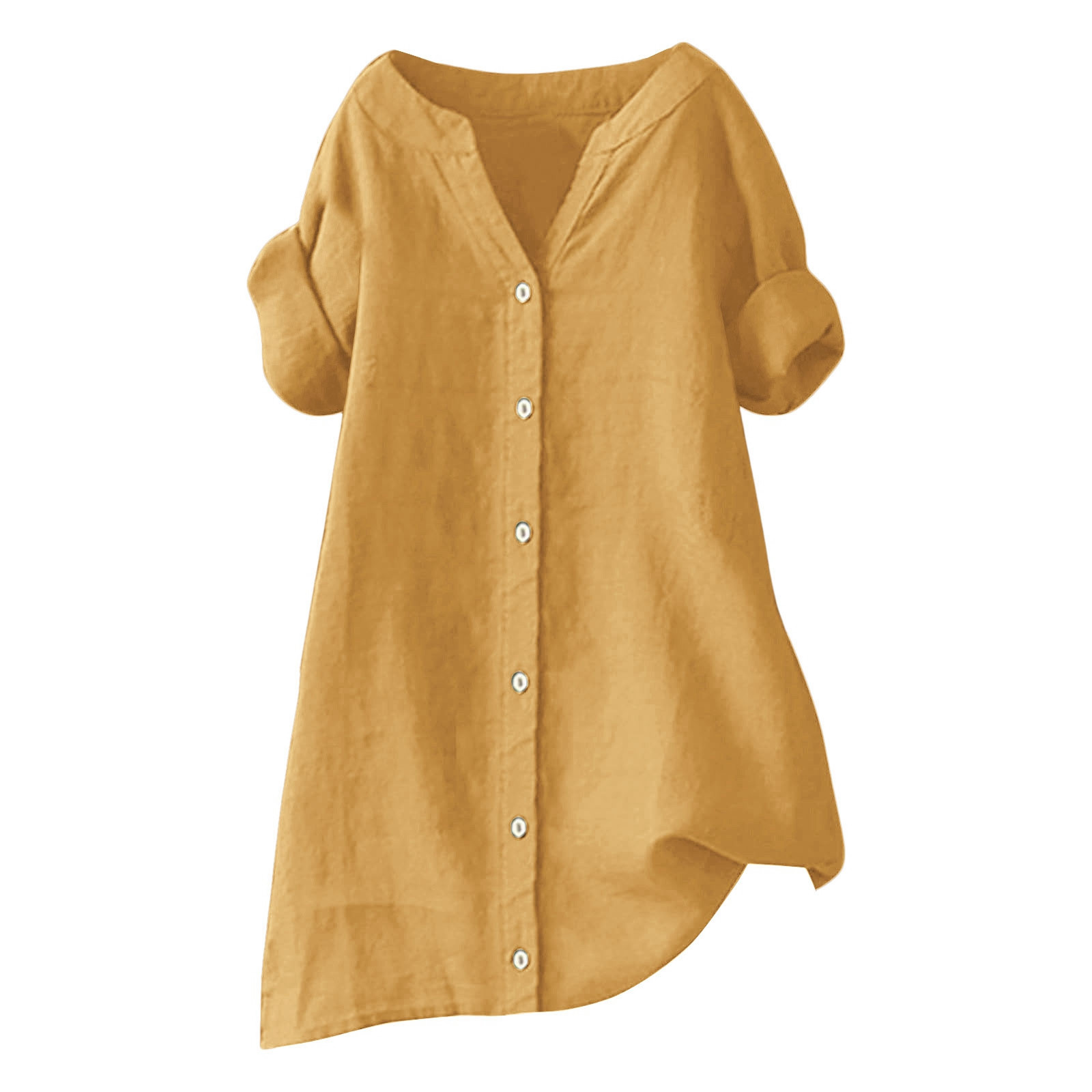 thumbnail image 4 of Camisa de lino para mujer: talla grande, manga corta, cuello en V, color liso, 4 of 4